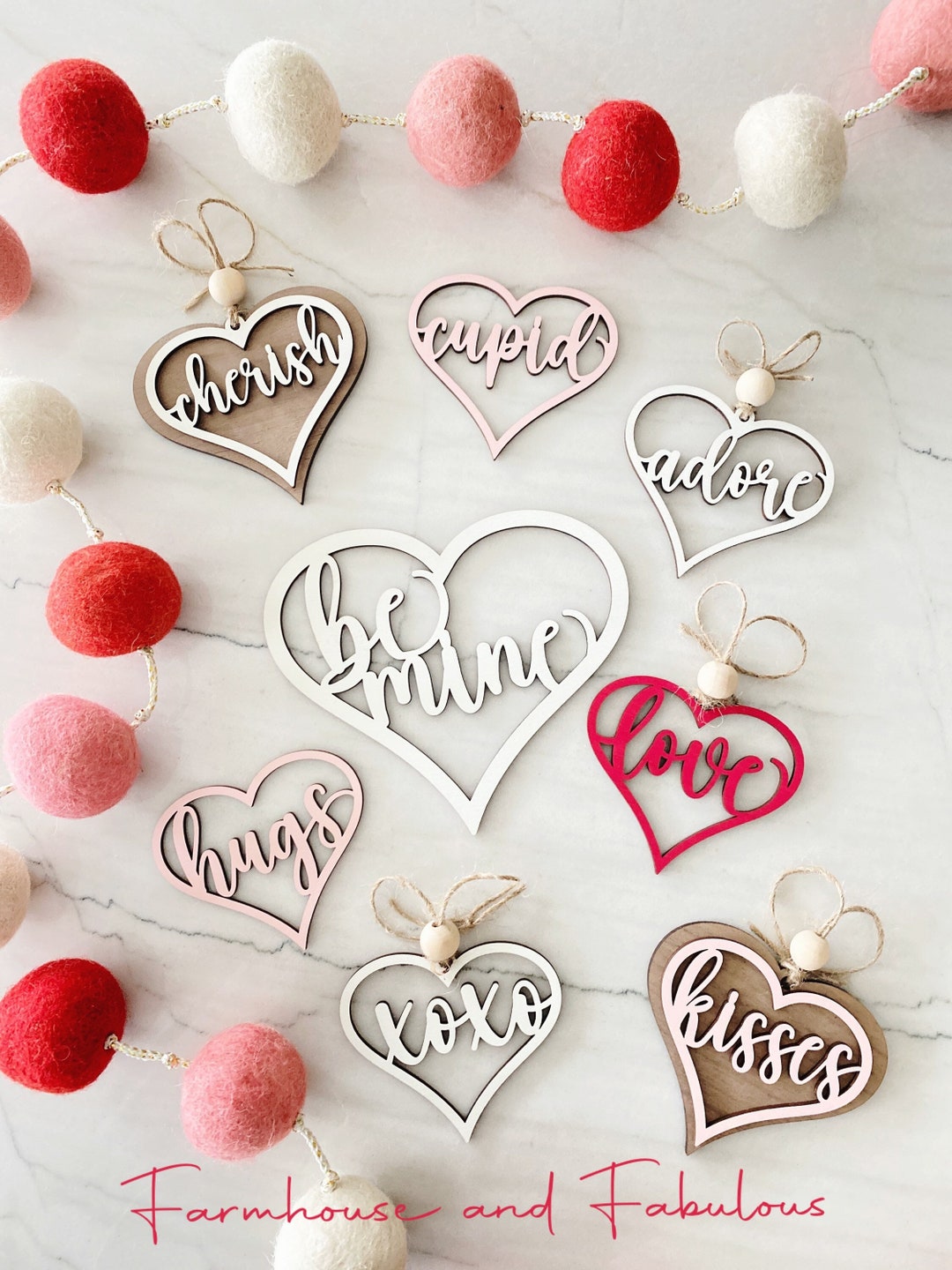 Valentines Day Ornaments Laser Cut File, Valentines Plate Words