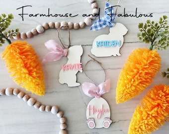 Fabric Ear Bunny Tag Laser File, Easter Basket Name Tag SVG File, Glowforge File, Gift for Kids, Easter Basket Personalized Digital Design