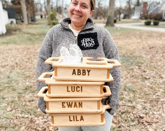 Personalized Wooden Snack Tray with Cup & Snack Holder