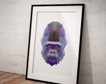 Gorilla Printable Animal Polygon Art Scandinavian Modern Wall Home Decor Nursery Print