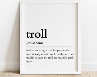 Troll Definition Print, Gamer Print, Gaming Wall Art, Digital Download Print, Troll Noun, Troll Gift