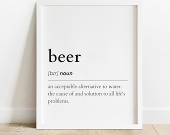 Beer Definition Print, Printable Wall Art, Digital Download Print, Beer Noun, Beer Gift