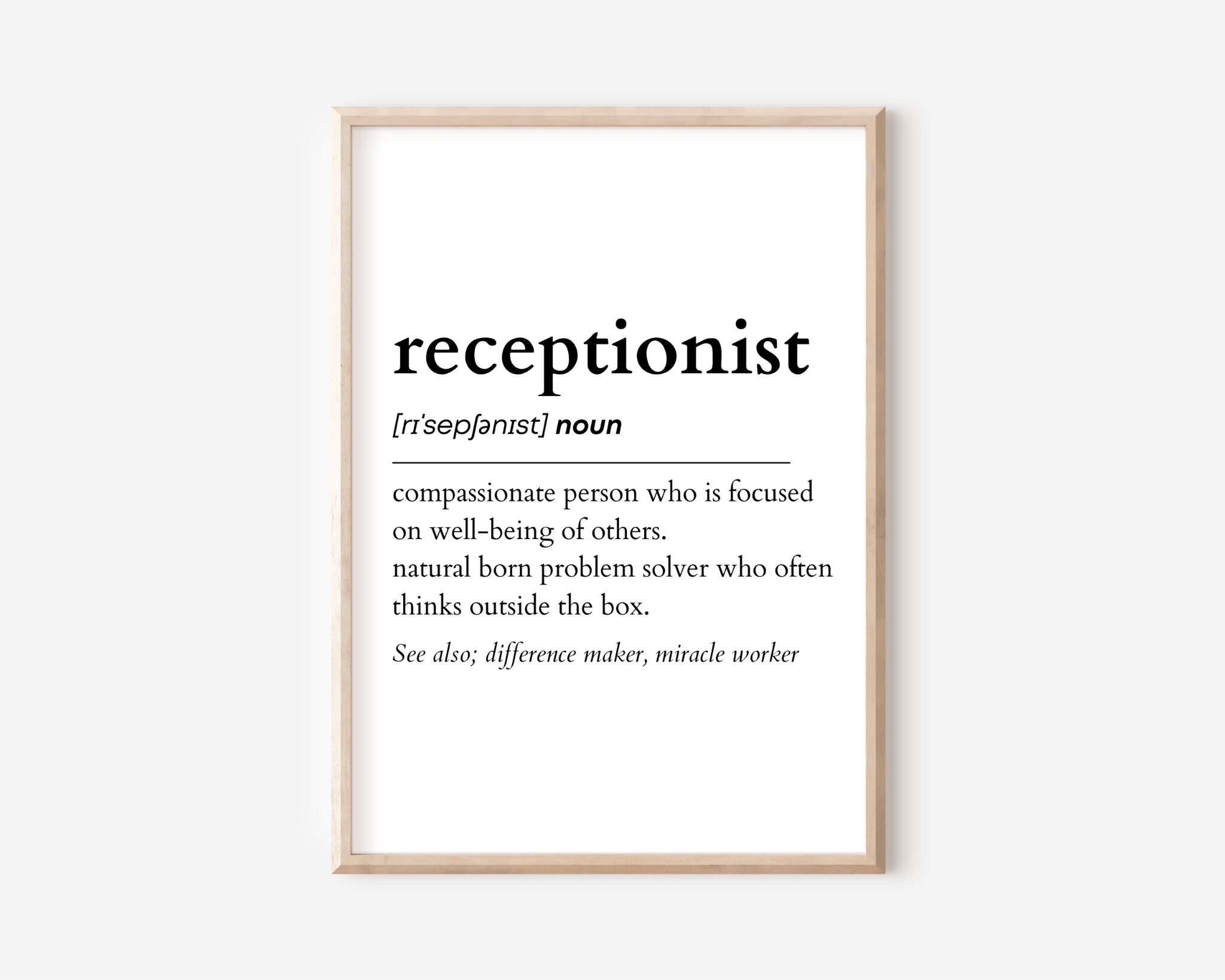 Receptionist Definition Print, Printable Wall Art, Digital Download