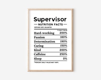 gift ideas for dissertation supervisor Supervisor Nutrition Facts, Supervisor Gift, Supervisor Print, Supervisor Digital Download, Supervisor Wall Art