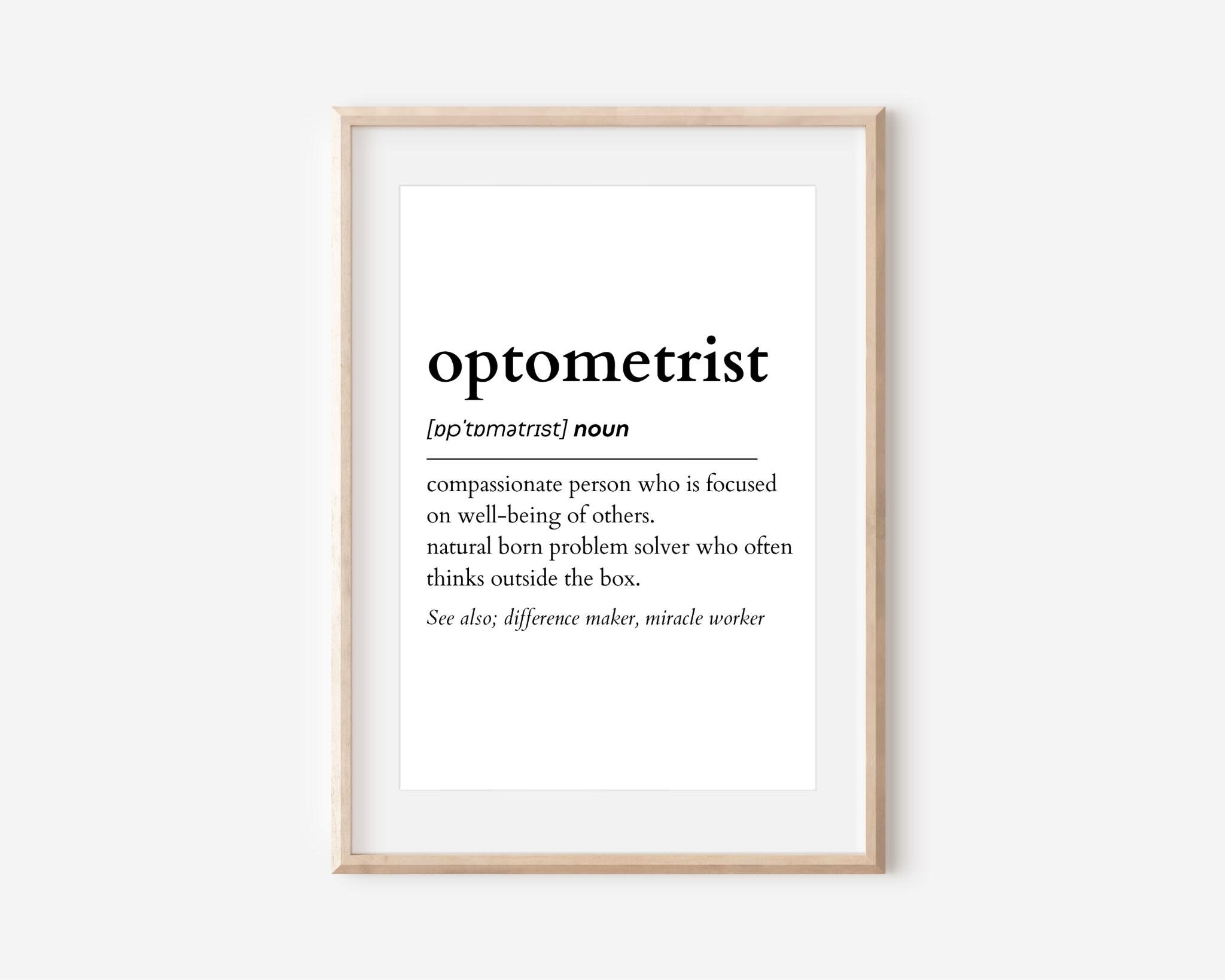 Optometrist Definition Print, Printable Wall Art, Digital Download ...
