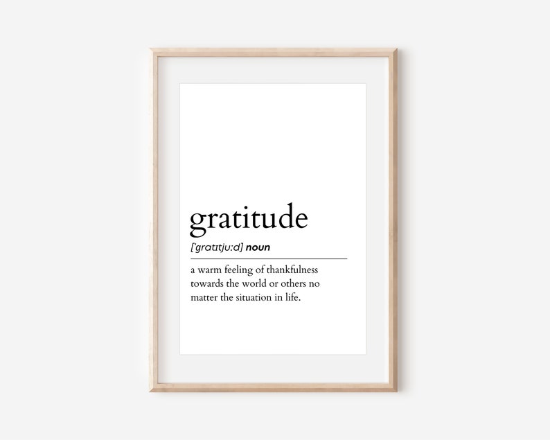 Gratitude Definition Print, Printable Wall Art, Digital Download Print