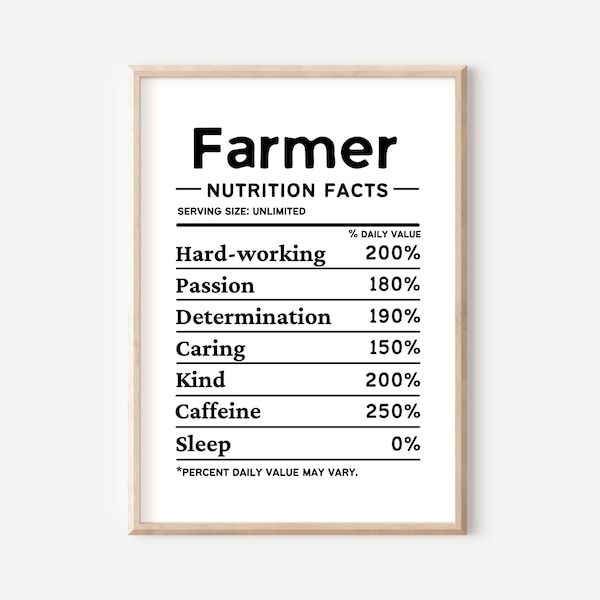 Farmer Nutrition Facts, Farmer  Gift, Farmer Print, Farmer Digital Download, Farmer Wall Art
