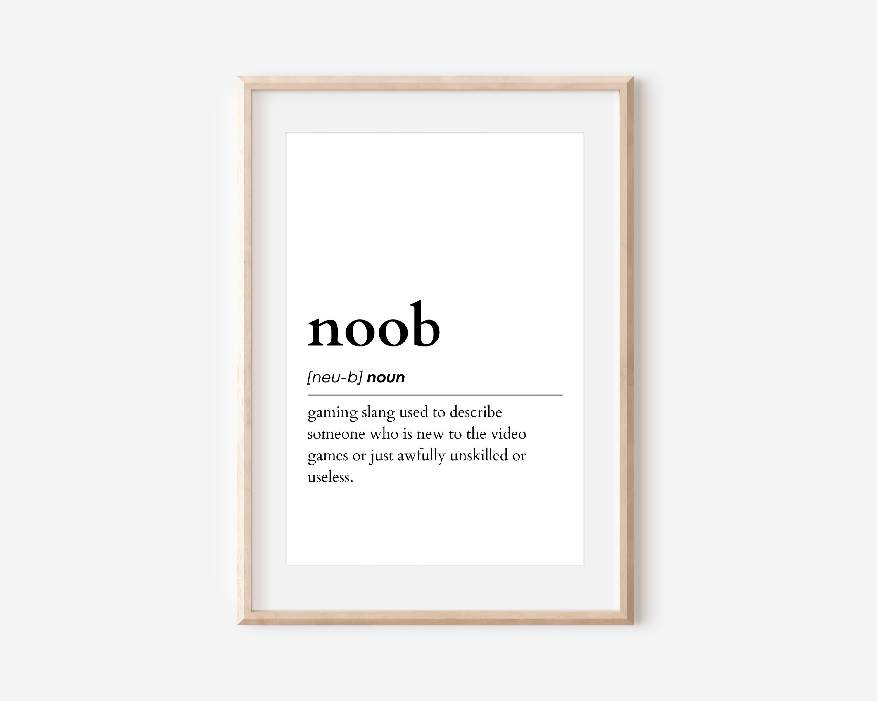 Noob Definition Print Game Room Wall Art Gaming Prints -  Israel