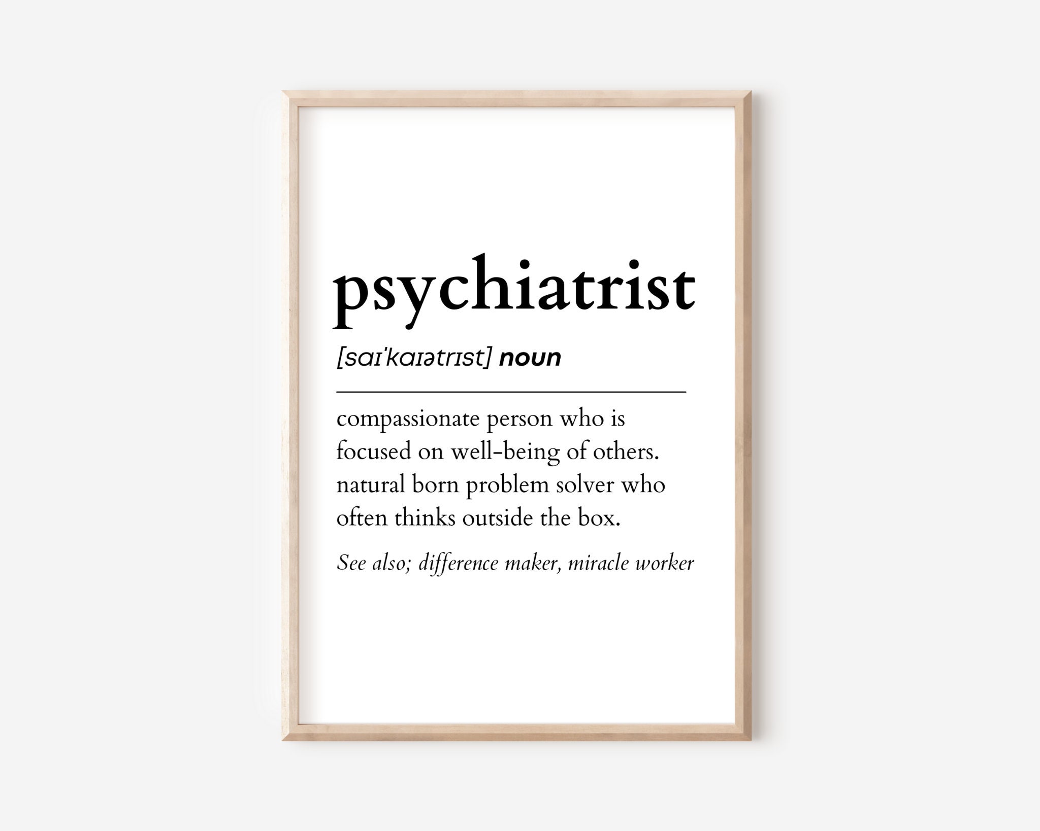 Psychiatrist Definition Print, Printable Wall Art, Digital Download