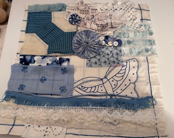 Vintage blauwe theedoek Slow Stitch Kit