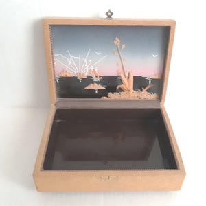 Vintage, Nautical Keepsake Box, Trinket, Stash Box, Floral Carved Lid, Hinged, Inside Plastic Liner