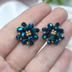Boucles D'oreilles Perles Facettes Bleues - Dormeuses En Acier Inoxydable, Bijou Fantaisie élégant