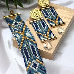 Marimar hand-woven Miyuki bead bracelet and earring set