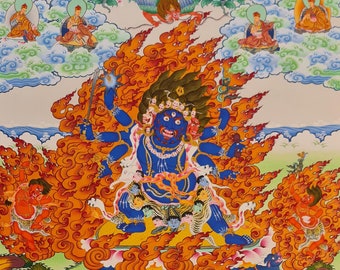 285. Drikung Kagyu Yamantaka Thanka (Thangka).  Free Brocade / Free Shipping.