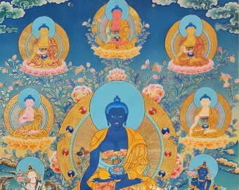 254. 8 Eight Medicine Buddha Thanka (Thangka). Free Brocade / Free Shipping.