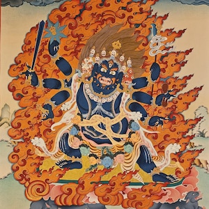 285. Drikung Kagyu Yamantaka Thanka (Thangka).  Free Brocade / Free Shipping.