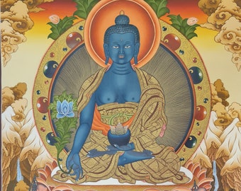 182. Medicine Buddha Thanka (Thangka). Free Brocade / Free Shipping.