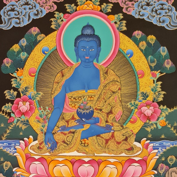 224. Medicine Buddha Thanka (Thangka). Free Brocade / Free Shipping.