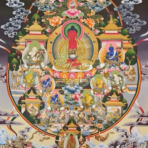 261. Large Amitabha Buddha Palace Thangka: Tibetan Buddhist Art
