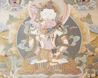 135. Vajrasattva Consort Tibetan Thangka Painting with Brocade