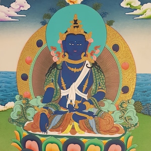 92. Akshobhya (Medukpa) Buddha Thangka (Thanka). Free Brocade / Free Shipping.