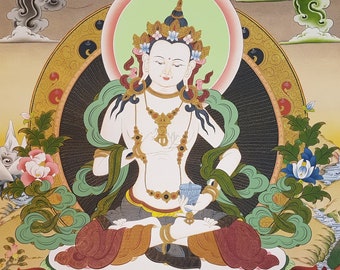 23. Vajrasattva Tibetan Thangka Painting with Brocade