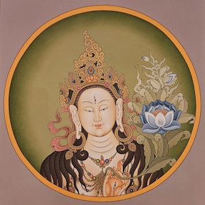 422. White Tara Newari Art Painting: Tibetan Goddess Paubha
