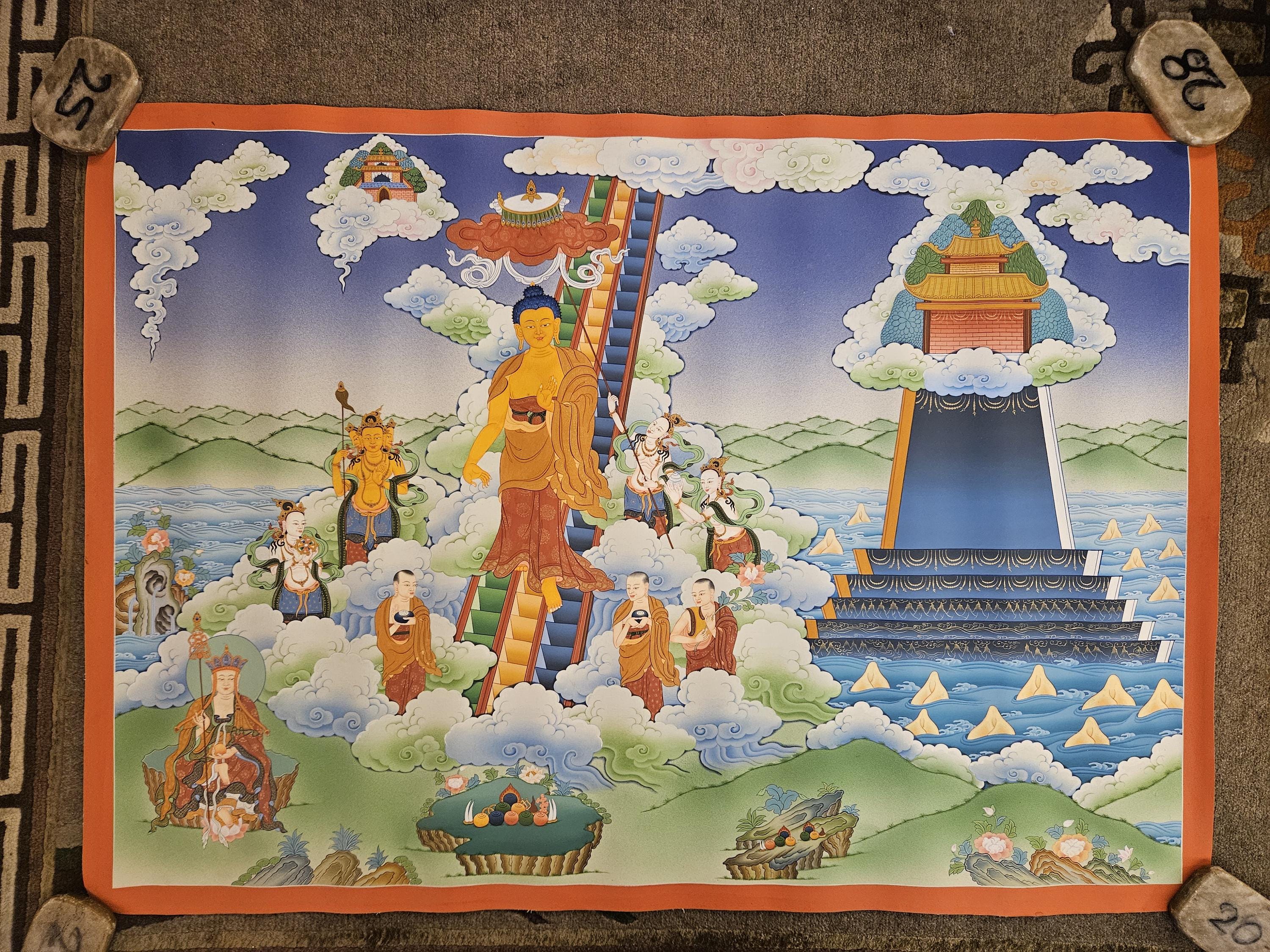 375. Maitreya Buddha Thangka: Mount Meru Buddhist Art (36x26