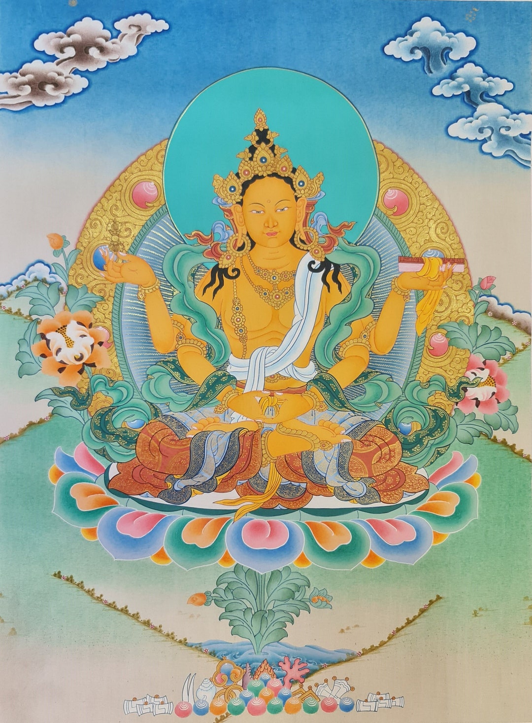Thanka タンカ マンダラ ザンバラ・マントラ・マンダラ – 繁栄と富を象徴する手作り
