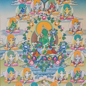 188. Grüne Tara mit 21 Tara Thangka (Thanka). Kostenloser Brokat / Kostenloser Versand.