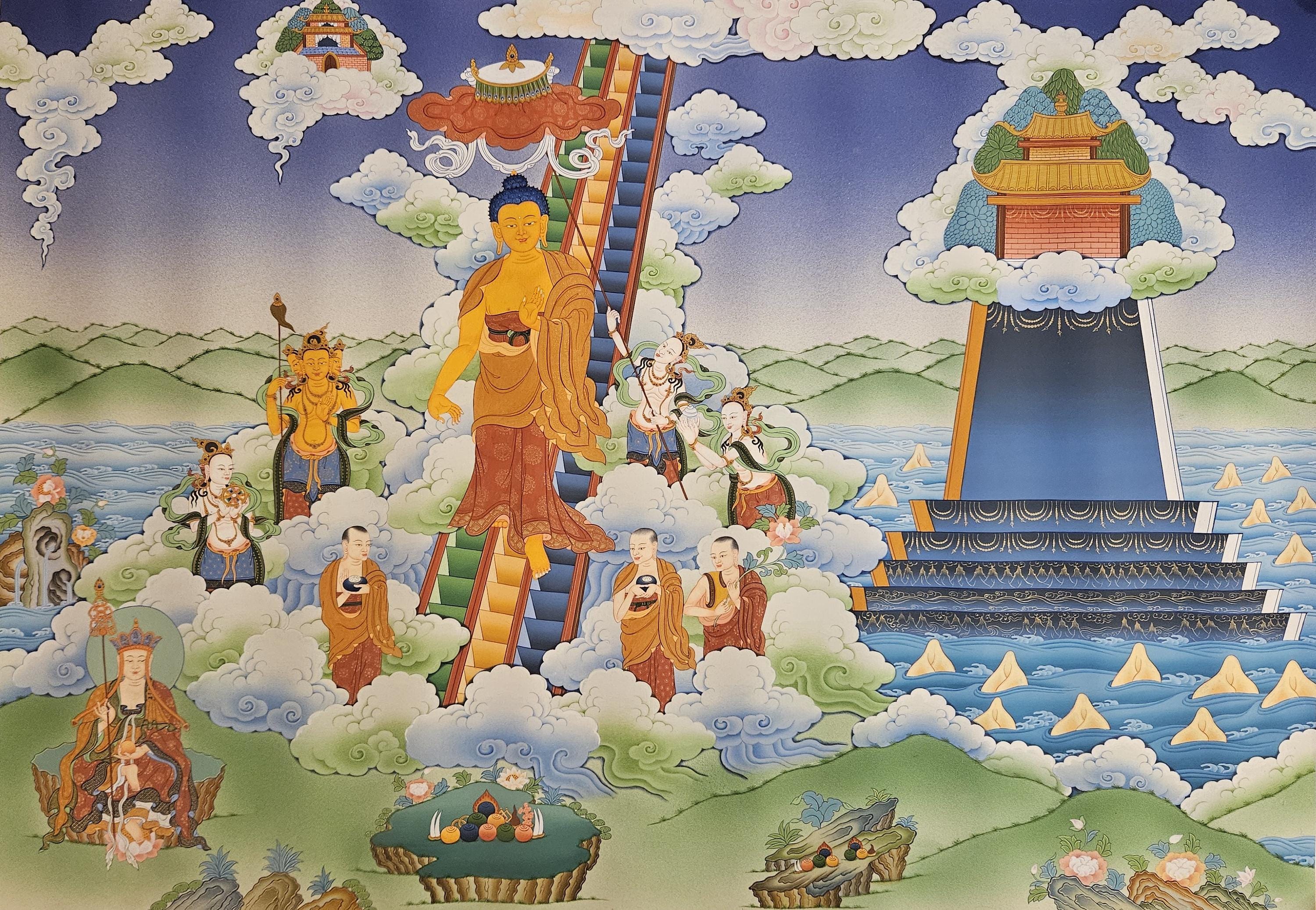 375. Maitreya Buddha Thangka: Mount Meru Buddhist Art (36x26