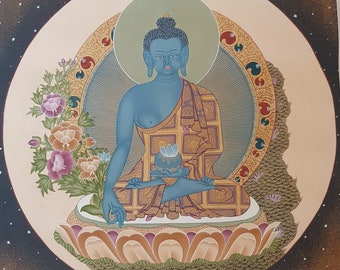 84. Medicine Buddha Thanka (Thangka). Free Brocade / Free Shipping.