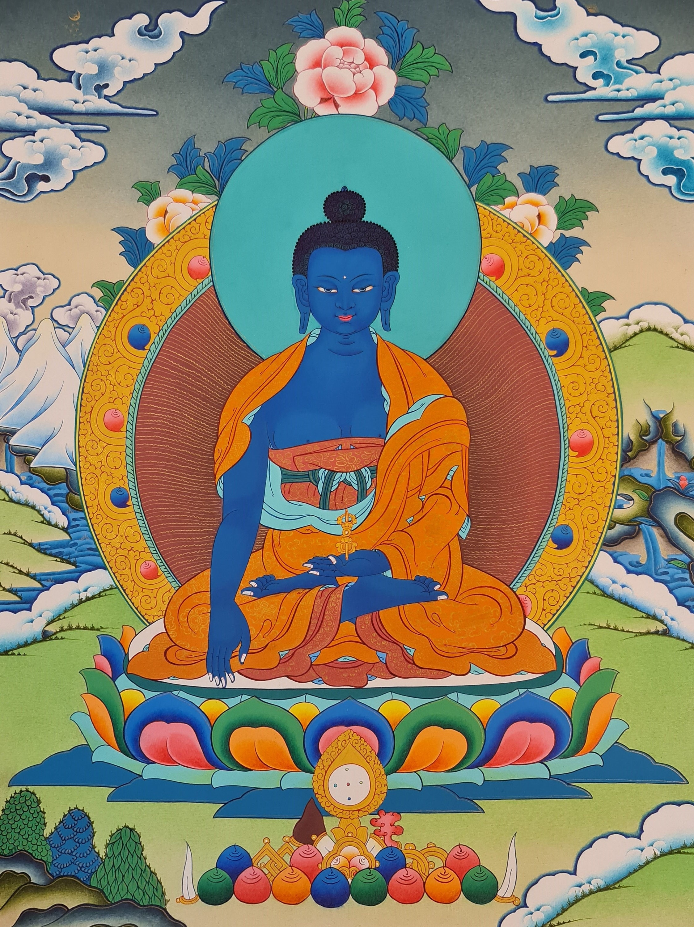 邦楽 Ailiph doepa 1st Single Buddha Chan 164. Akshobhya (medukpa) Buddha Thangka (thanka). Free