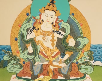 133.  Vajrasattva Tibetan Thangka Painting: Buddha of Purification (15x20 inches)