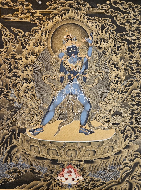 24純金使用したチベット仏教 絵画 タラサイズhー20inches,wー15in 阿弥陀如来長寿タンカ – ヴィンテージチベット仏教絵画、24Kゴールド