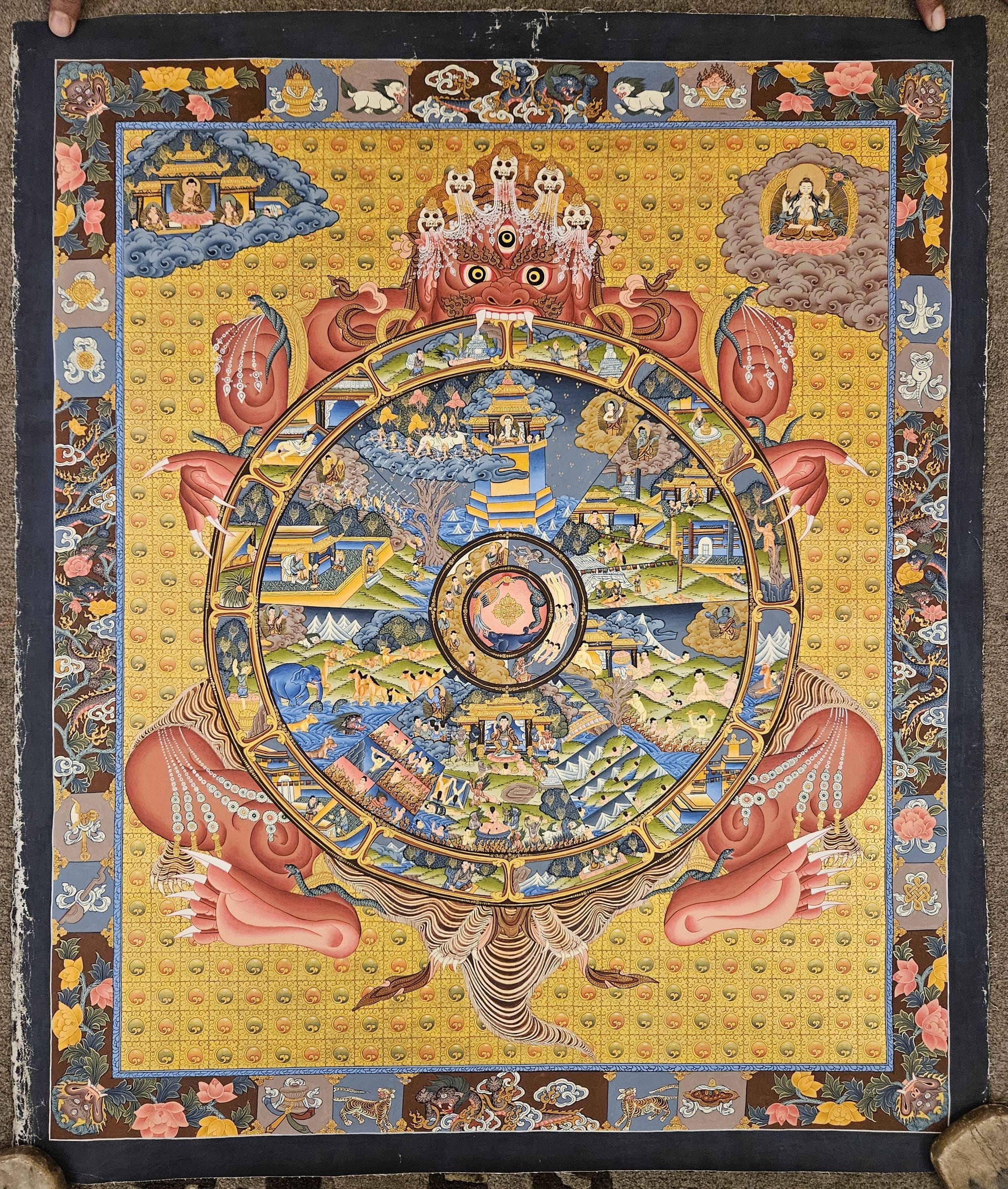 384-wheel-of-life-thangka-vintage-samsara-mandala-art-23x28-inches