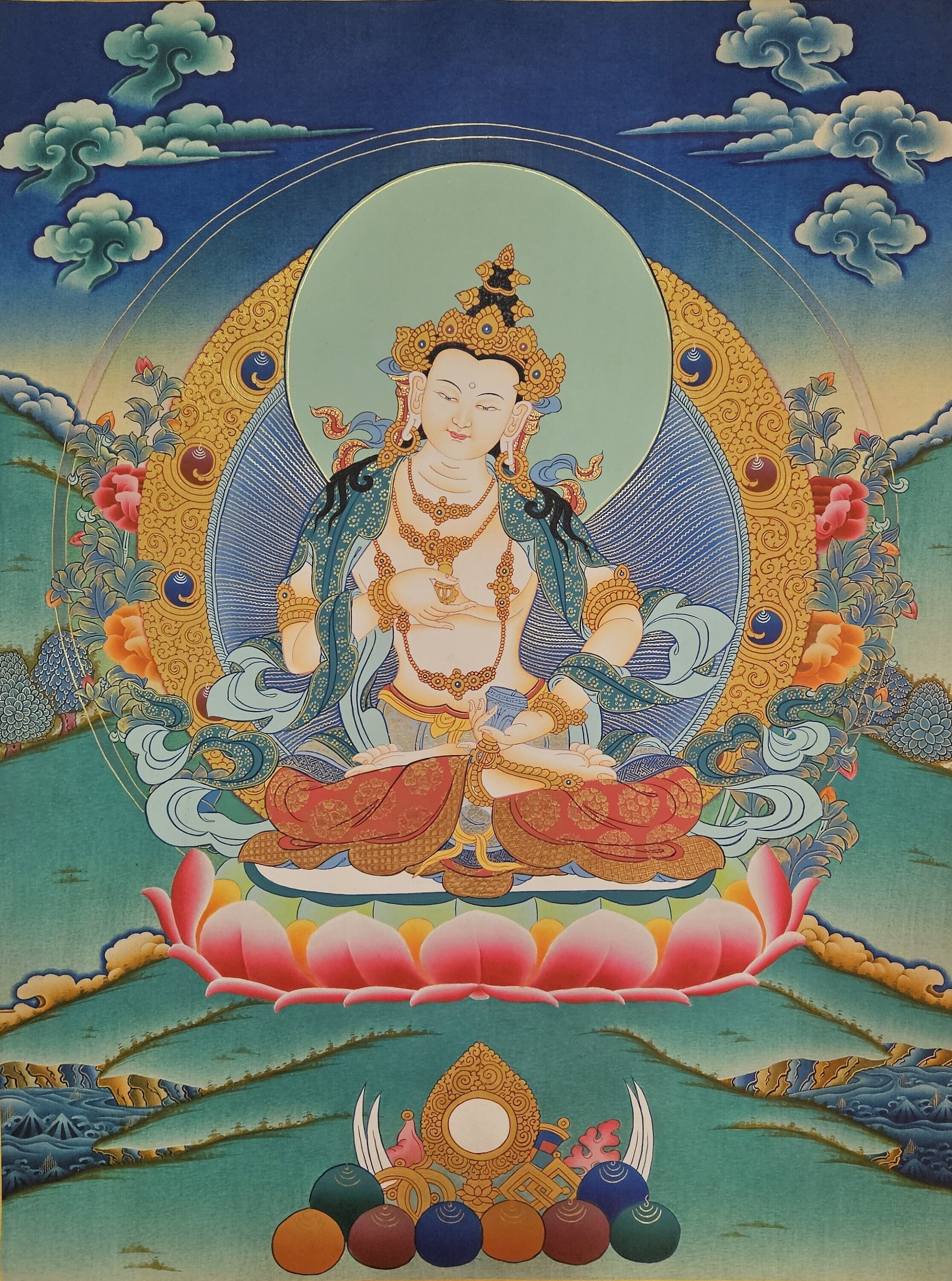 134. Vajrasattva Tibetan Thangka Painting with Brocade