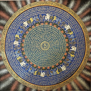 347. Mantra Mandala Thangka: Tibetan Buddhist Art (20x20 inches)