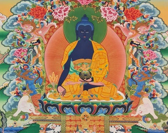 189. Medicine Buddha Thanka (Thangka). Free Brocade / Free Shipping.