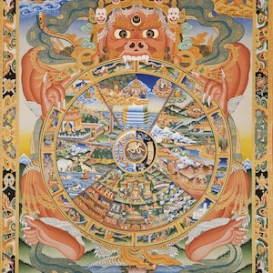 210. Rad des Lebens (Samsara) Thangka (Thanka). Kostenloser Brokat / Kostenloser Versand.