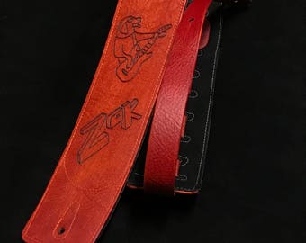 Soft Leather Custom Guitar strap - Personalised - we can put on anything you want . Not stiff like most custom straps