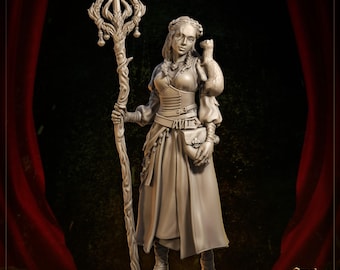 Elowen, das Mädchen mit einem Frettchen Druide Hexe Miniatur Table Top Spiele, Gemälde Kriegsspiele DnD RPGs