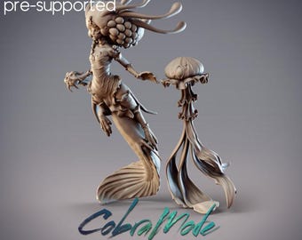Mermaid Caster - Melusine, Lemurian Jellyfish Mage | CobraMode | Tabletop RPG | 28-32mm | DnD Mini