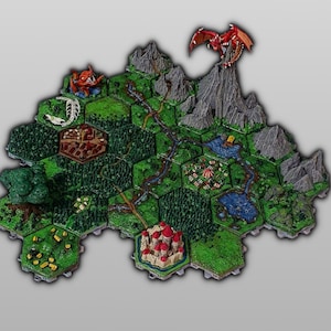 Mapa de terreno hexagonal variado para criação de RPGs de jogos de guerra modulares