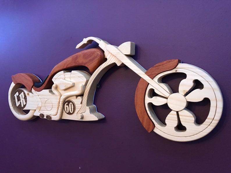 Pyrography Motorcycle Wood Craft Motorcycle Intarsia Gift Updated Design 2021 Chopper Fathers Day Custom Made Art Collectibles Sculpture Jewellerymilad Com