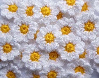 Set of 12 pcs Handmade Crochet Small Daisy Flowers Appliques 3 cm