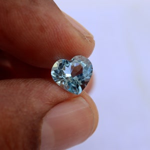 1.95 Carat 8.7 MM Natural Blue Aquamarine Heart Cut Stone, Nice Lustre Aquamarine Loose Gemstone, For Engagement Ring