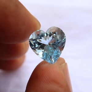 5.96 Carat 12.4 MM Natural Blue Aquamarine Heart Cut Stone, Earth Mined Nice Lustre Blue Aquamarine Loose Gemstone For Jewellery Making