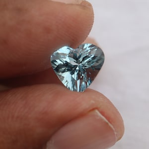 9.2 MM Natural Blue Aquamarine Heart Cut, 2.49 Carat Aquamarine Faceted Heart Shape Gemstone For Ring Jewellery