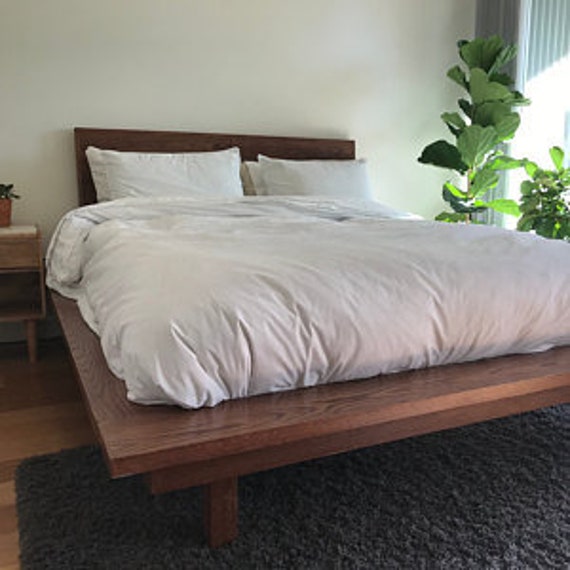 Dark wood sale platform bed frame